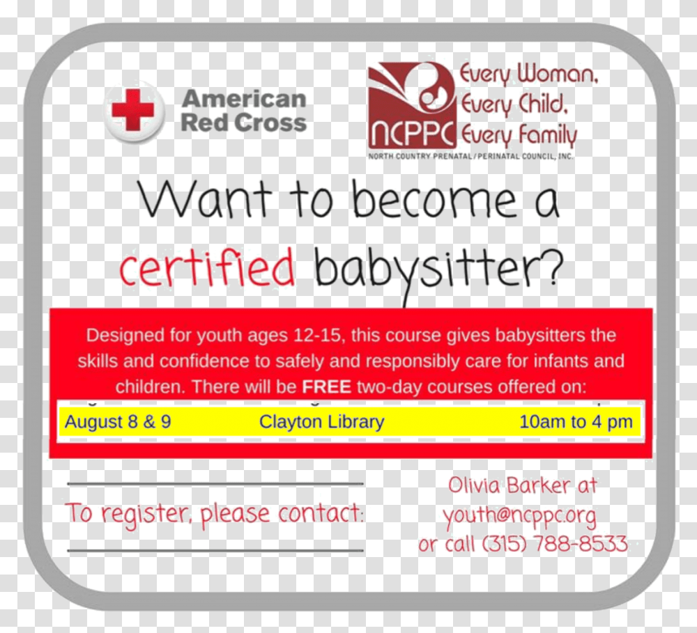 Red Cross Babysitting Course Certificate, Advertisement, Poster, Flyer, Paper Transparent Png