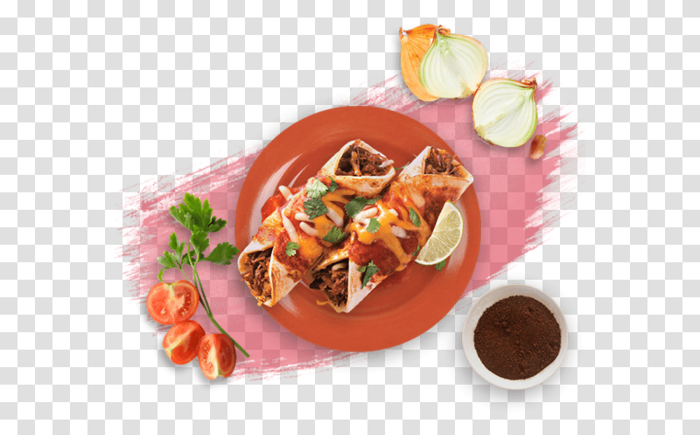 Red Enchilada Skillet Sauce Panucho, Food, Plant, Taco, Meal Transparent Png