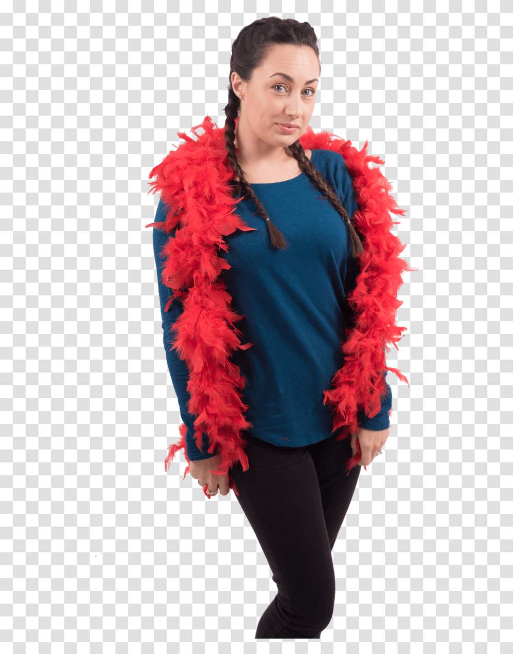 Red Feather Boa Girl, Apparel, Scarf, Person Transparent Png
