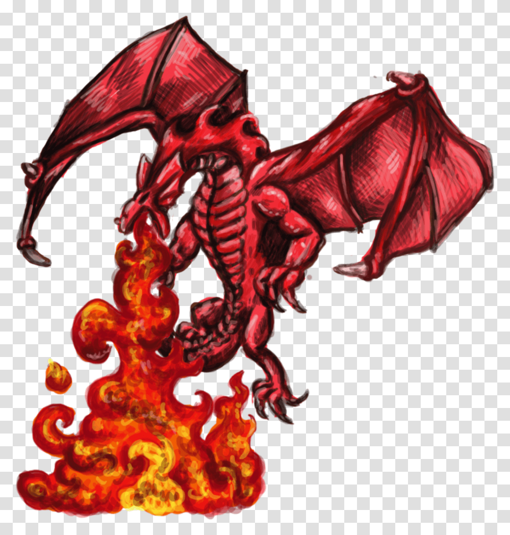 Red Fire Fire Breathing Dragon Drawing Transparent Png