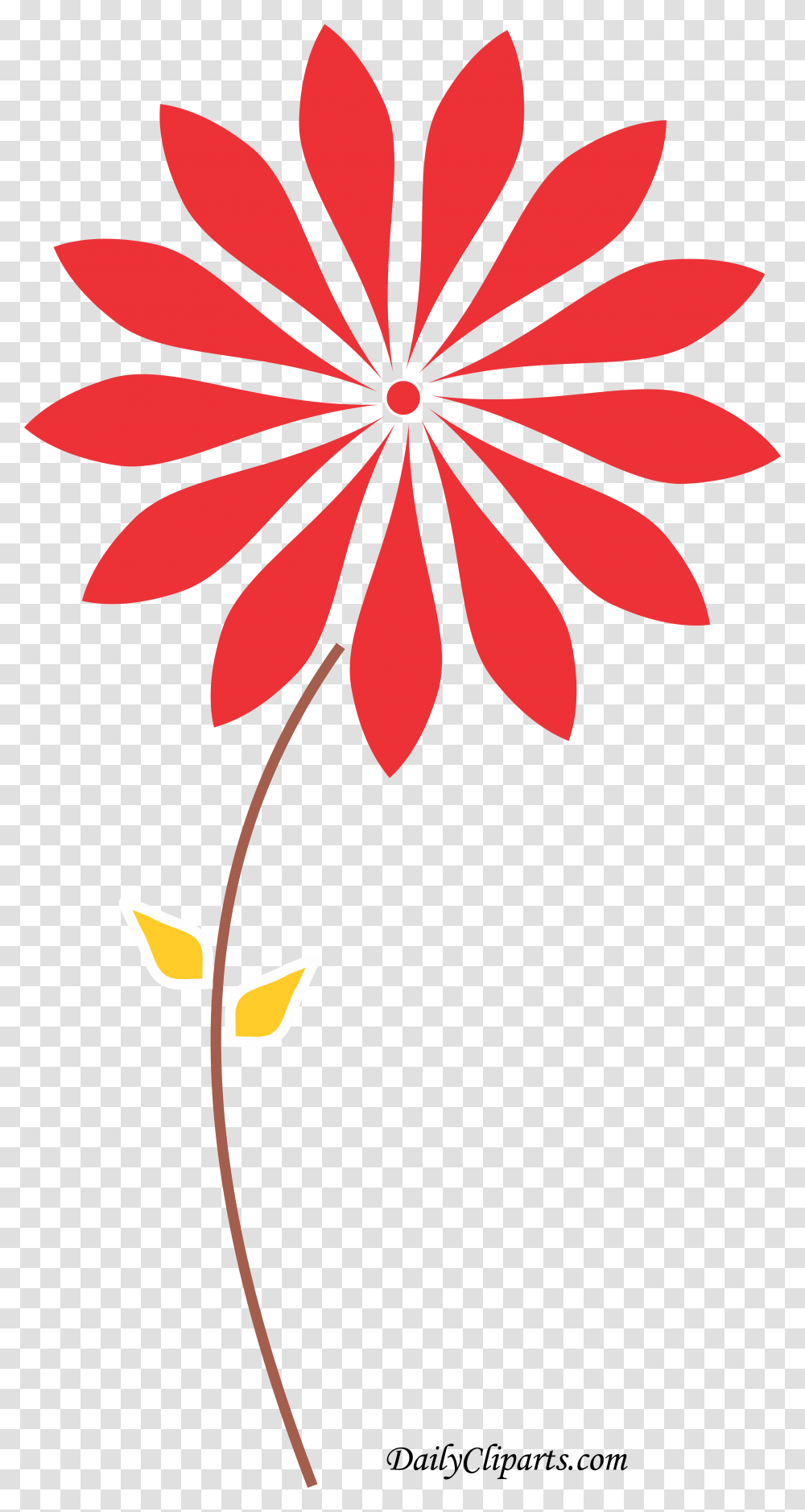 Red Flower Yellow Leaves Brown Stem Clipart Icon Oberoi Group Logo, Leaf, Plant, Floral Design, Pattern Transparent Png