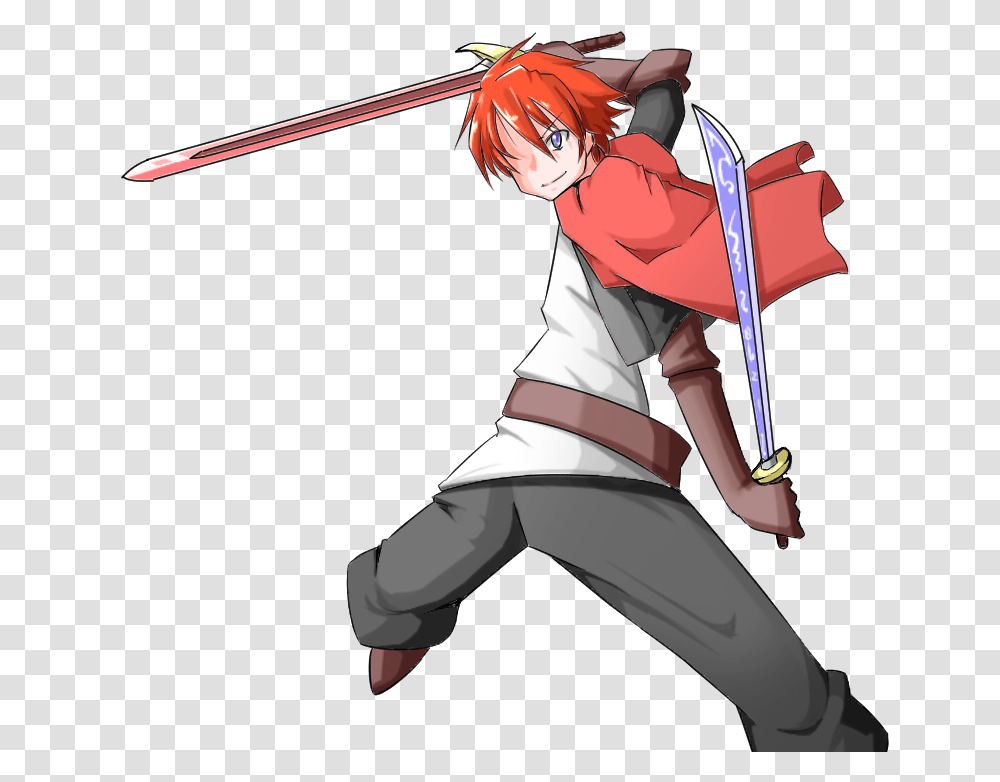 Red Hair Boy Dual Sword By Edelritter0519 Anime Boy With Red Hair And Sword, Duel, Ninja, Person, Bow Transparent Png