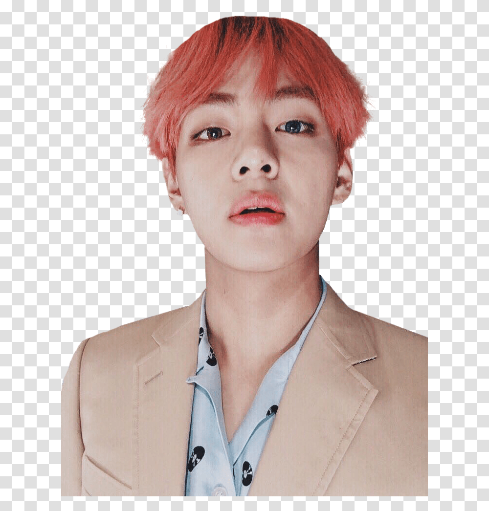 Red Hair Bts V Snapchat Filter, Person, Face, Home Decor Transparent Png