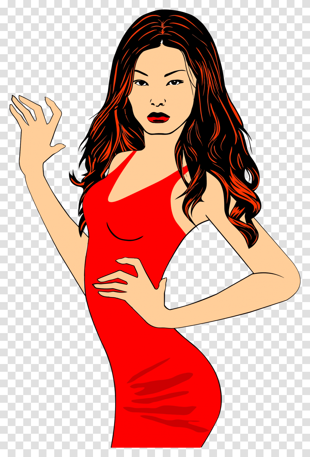 Red Hairartblack Hair Clipart Woman In Red, Apparel, Female, Person Transparent Png