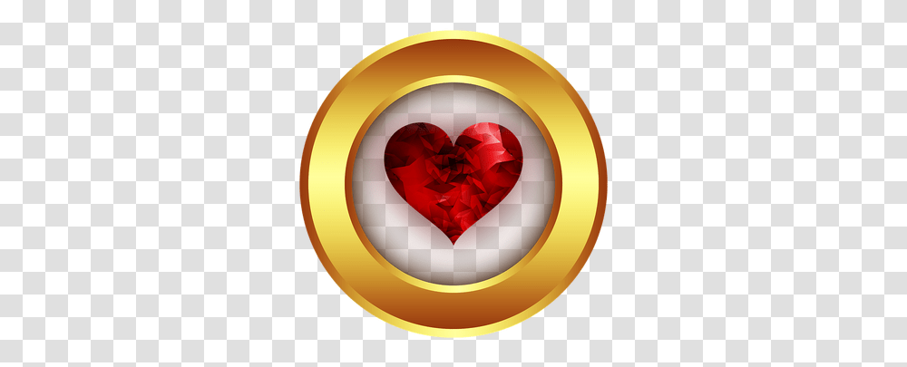 Red Heart Gold Circle Picmix Medalla De Amor, Petal, Flower, Plant, Blossom Transparent Png