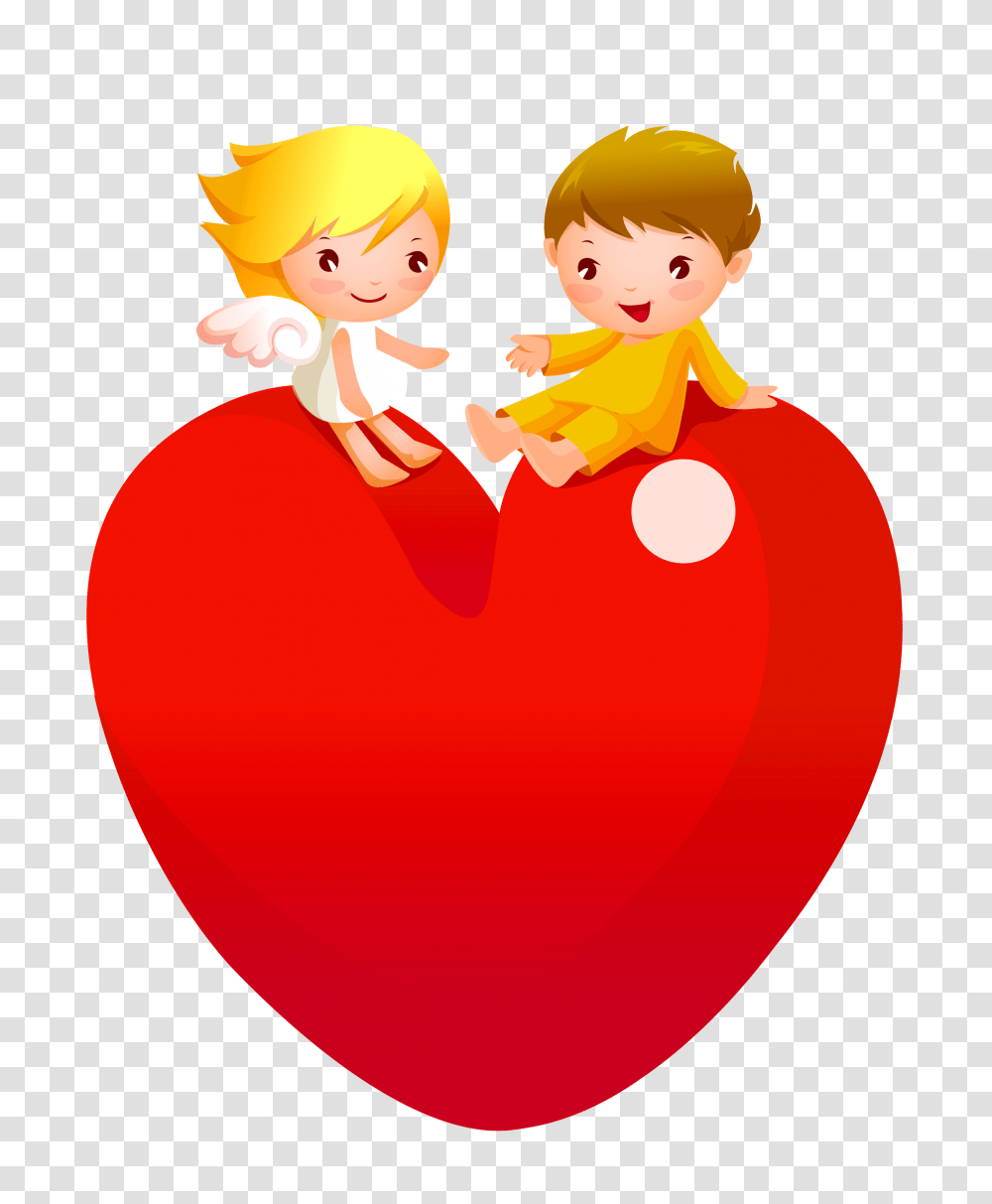 Red Heart With Angels, Balloon, Drawing, Bag Transparent Png