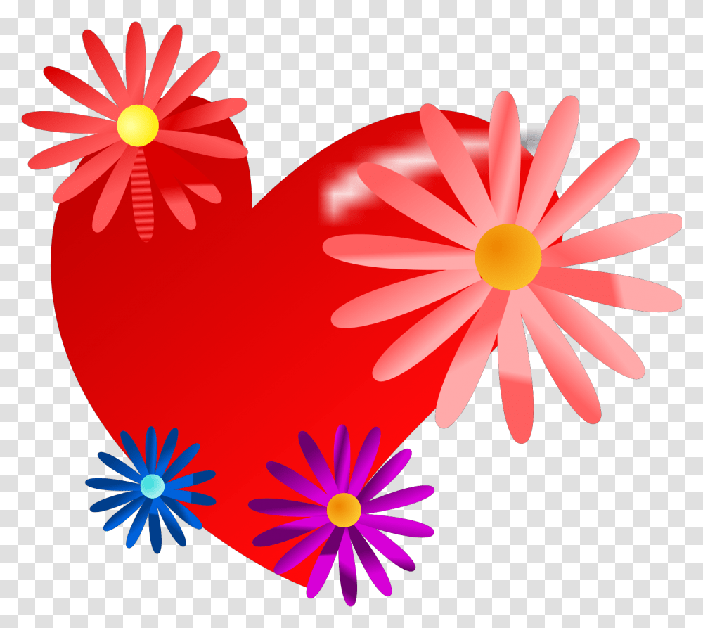 Red Heart With Daisies Svg Vector Clipart Images Day, Daisy, Flower, Plant, Petal Transparent Png