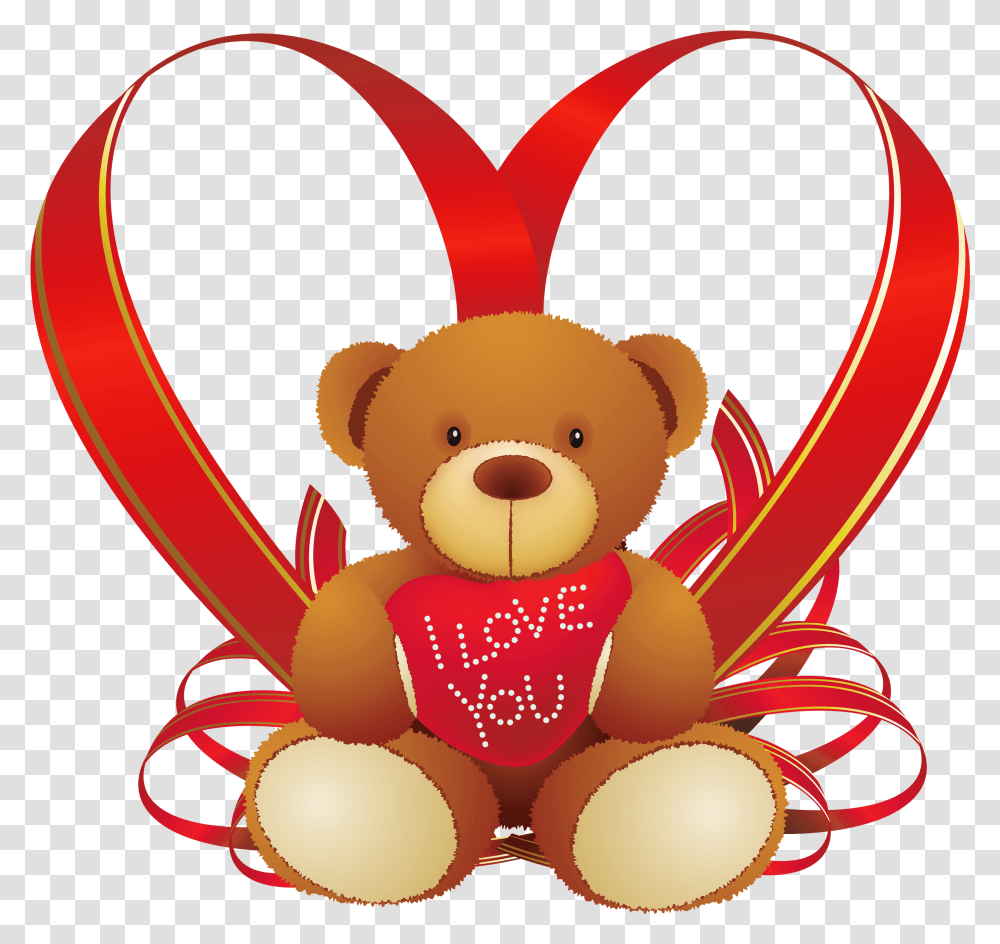 Red Heart With Teddy Bear Clipart Teddy Bear Love, Toy, Balloon, Sweets, Food Transparent Png