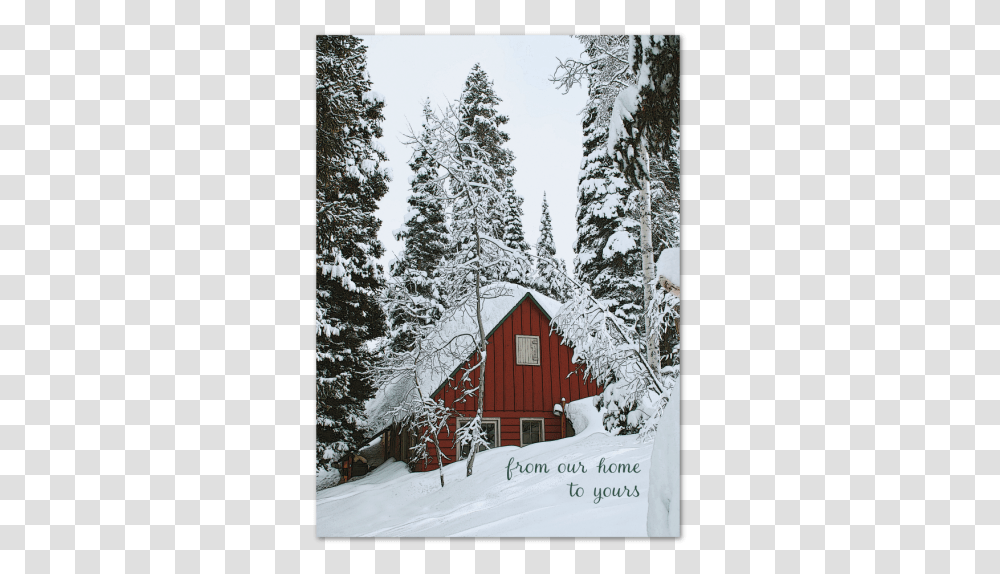 Red Hous In The Snow Greeting Snow House, Housing, Building, Tree, Plant Transparent Png