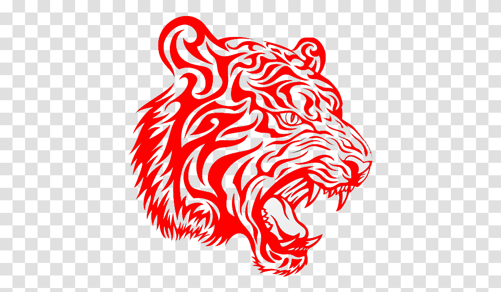 Red Ink Tribal Tiger Head Tattoo Design Tiger Tattoo, Wildlife, Animal, Mammal, Leisure Activities Transparent Png