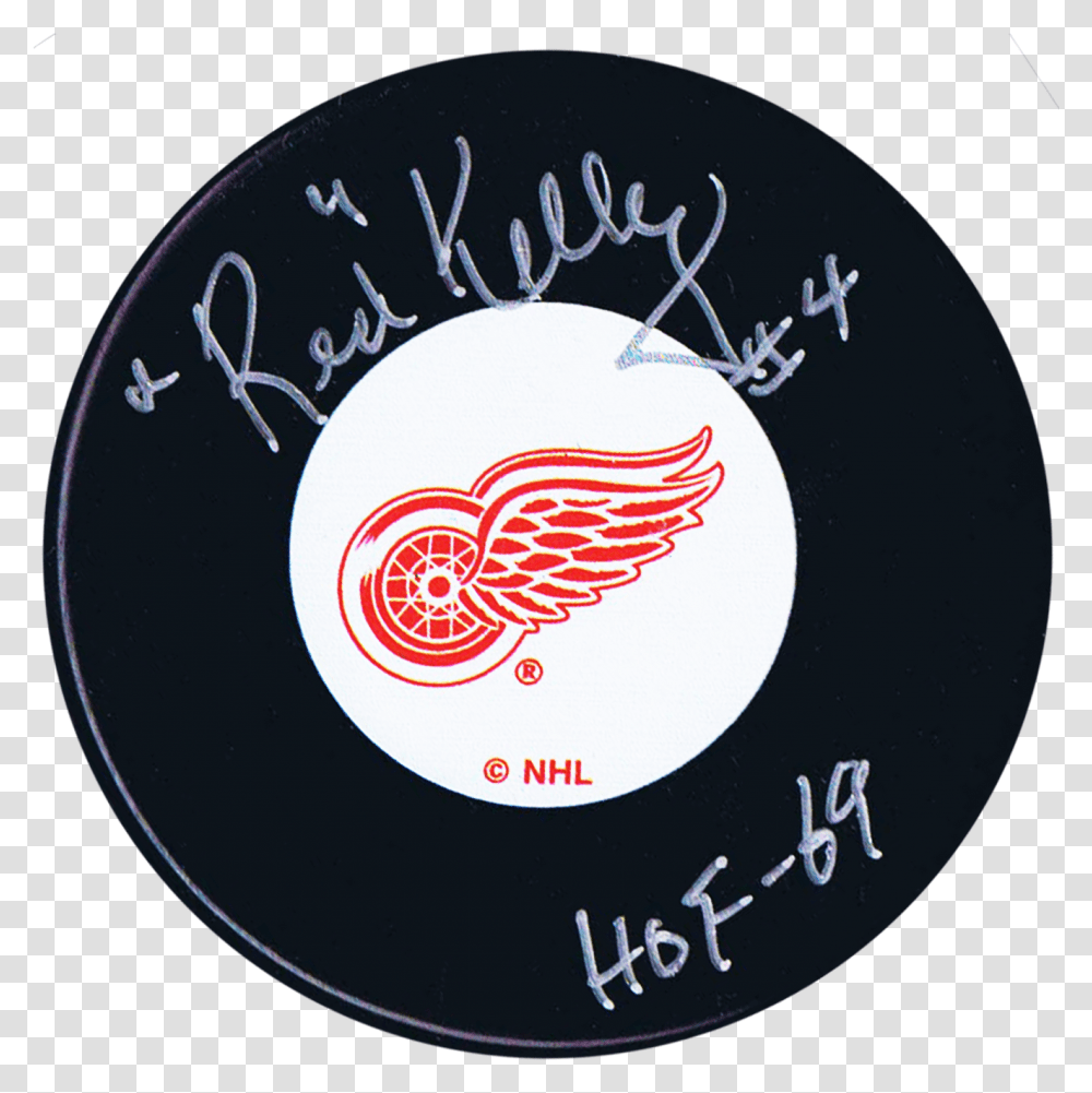 Red Kelly Autographed Detroit Red Wings Puck Detroit Red Wings, Logo, Trademark, Label Transparent Png