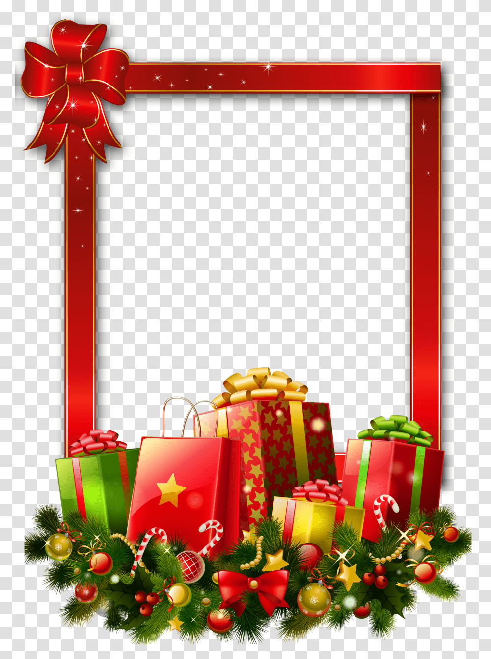 Red Large Christmas Photo Frame With Presents, Gift Transparent Png