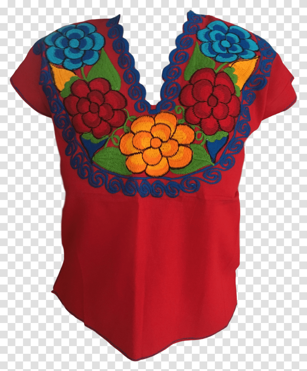 Red Mexican Blouse With Flowers - Casa Fiesta Designs Mexican Shirt, Clothing, Apparel, T-Shirt, Accessories Transparent Png
