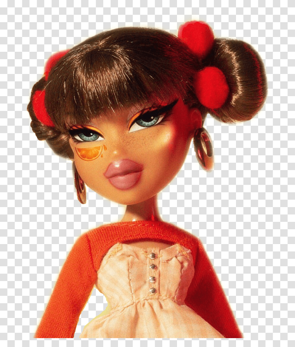 Red Orange Fruit Bratz Hoops Dress Buns Doll Bratz Doll Brown Hair Pfp, Toy, Figurine, Person, Human Transparent Png