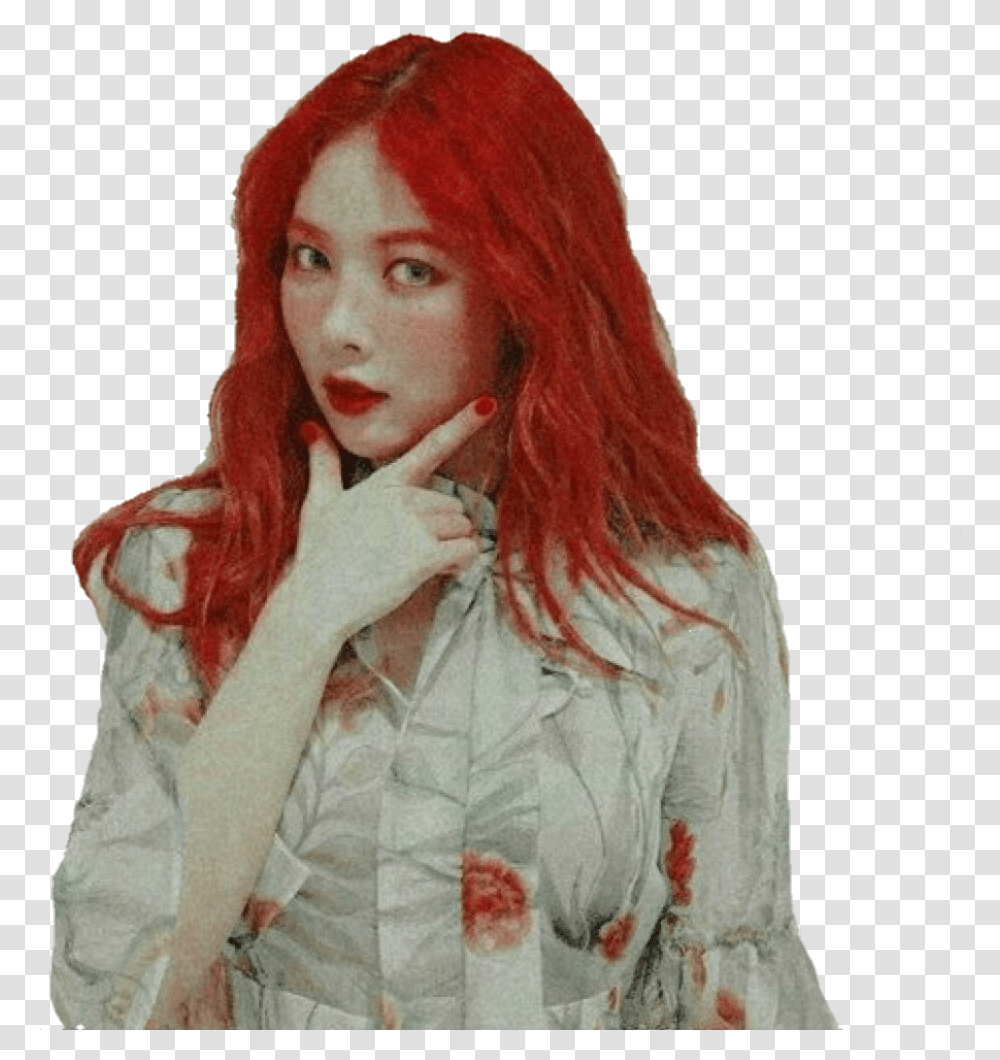 Red Red Hair Red Hyuna Hyuna Hyuna Aa Kimhyuna Sticker Hyuna Sticker, Apparel, Person, Human Transparent Png