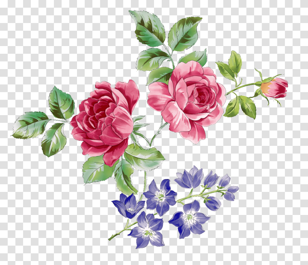 Red Rose Branch And Purple Flower Watercolour Flowery Branch Painting, Plant, Blossom, Graphics, Art Transparent Png