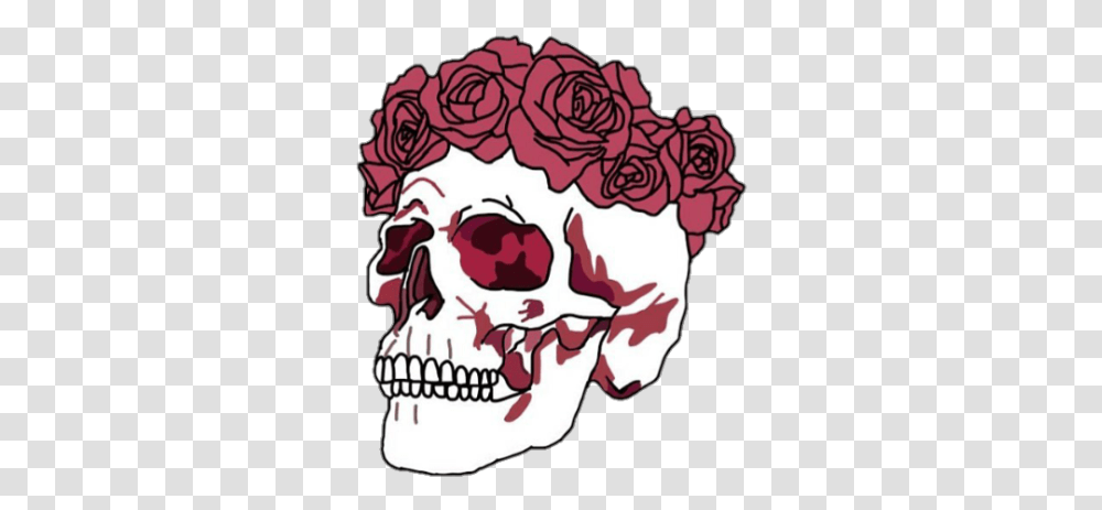 Red Roses Crown Outline Skull With Flower Crown, Plant, Graphics, Art, Teeth Transparent Png