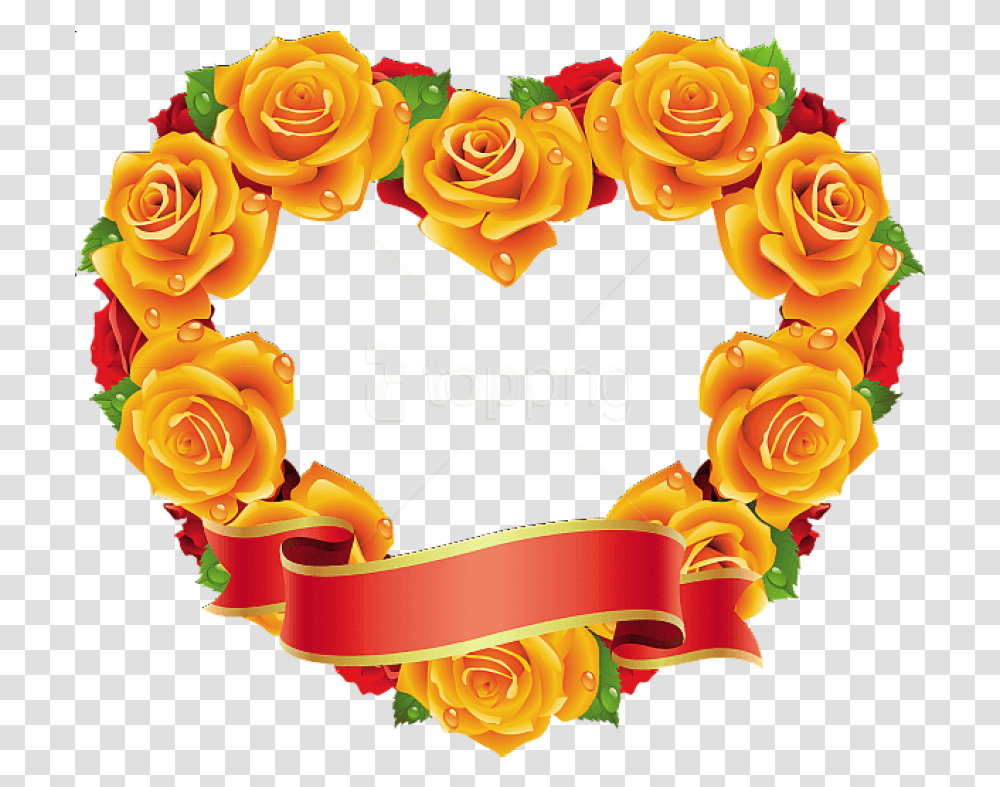 Red Roses Heart Frame Rose Yellow Heart Shape, Graphics, Floral Design, Pattern, Alphabet Transparent Png