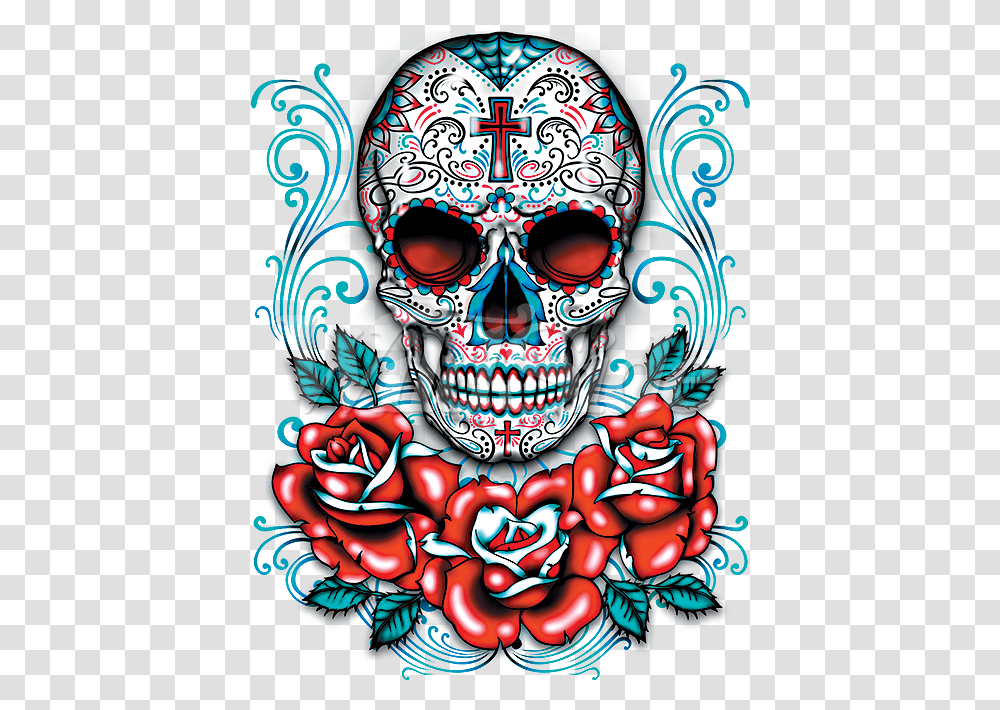 Red Roses Sugar Skull, Doodle, Drawing Transparent Png
