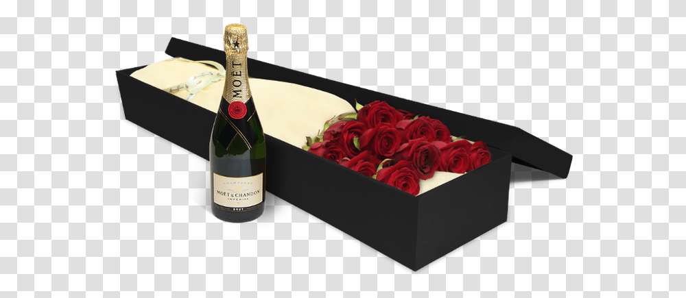Red Roses With Moet Champagne, Flower, Plant, Blossom, Alcohol Transparent Png
