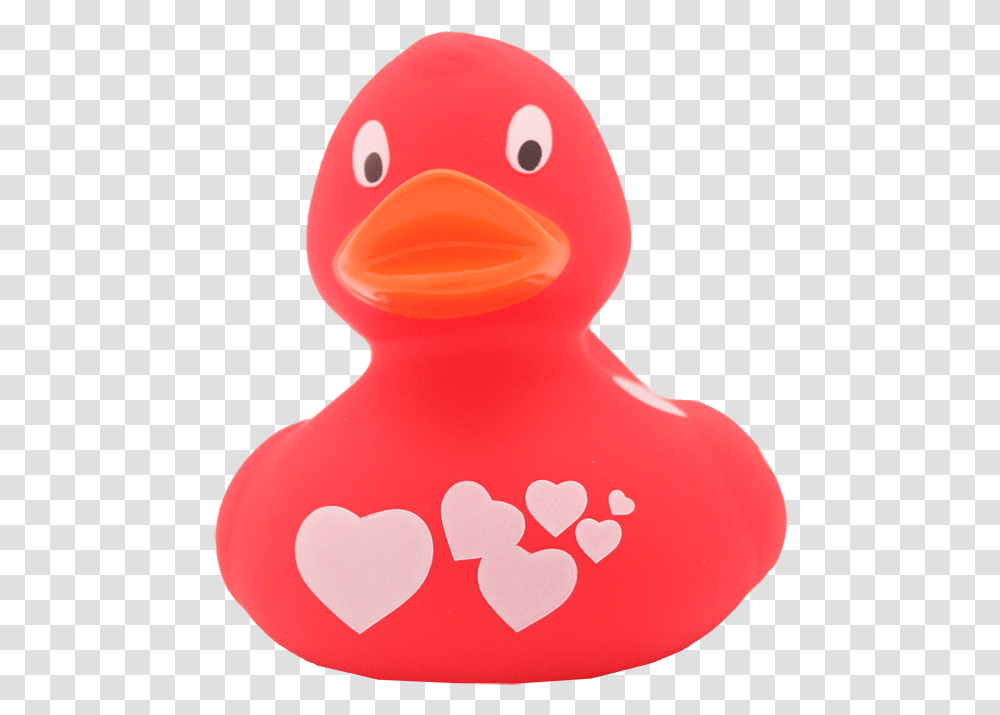 Red Rubber Duck With White Hearts By Lilalu Bath Toy, Bird, Animal, Plush, Pac Man Transparent Png