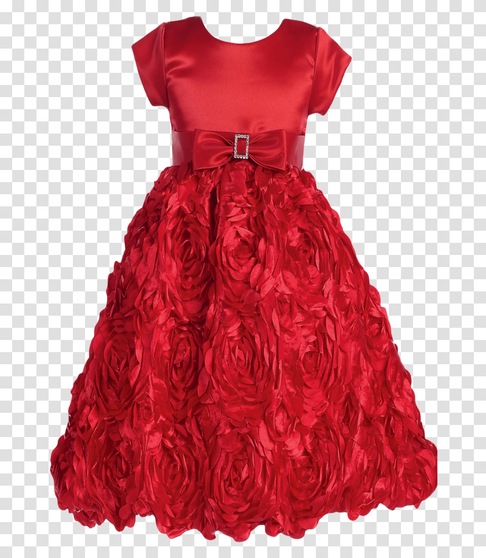 Red Satin Holiday Dress W Floral Satin Ribbon Skirting Satin, Female, Evening Dress, Robe Transparent Png