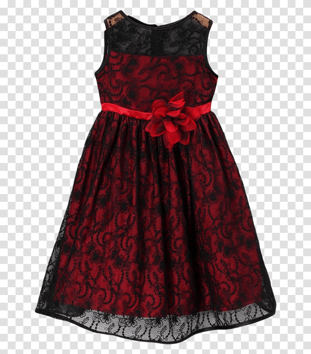 Red Satin With Black Floral Lace Overlay Occasion Dress Little Black Dress, Apparel, Evening Dress, Robe Transparent Png