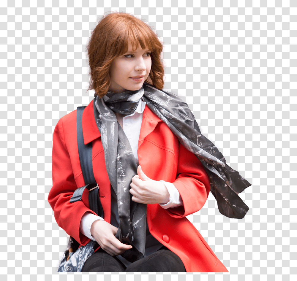 Red Scarf, Apparel, Coat, Person Transparent Png