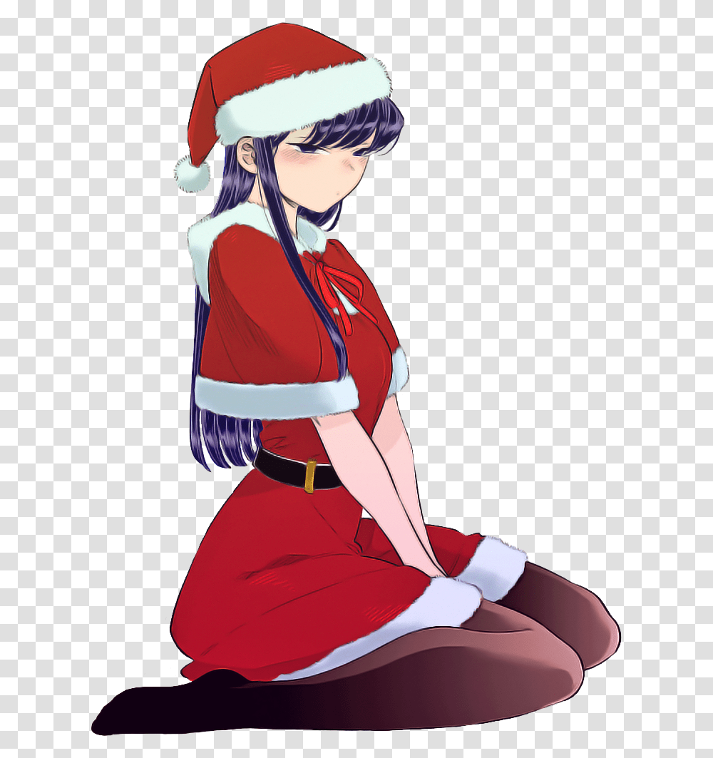 Red Sitting Fictional Character Santa Claus Vision Komi San Merry Christmas, Person, Human, Manga, Comics Transparent Png