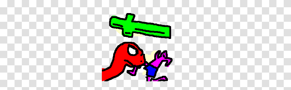 Red Snake Biting A Pink Guy Below A Green Cross, Toy, Water Gun, Person, Human Transparent Png