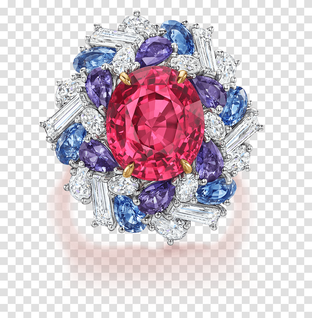 Red Spinel Ring With Multi Colored Sapphires And Diamonds Harry Winston Candy Rings, Jewelry, Accessories, Accessory, Gemstone Transparent Png