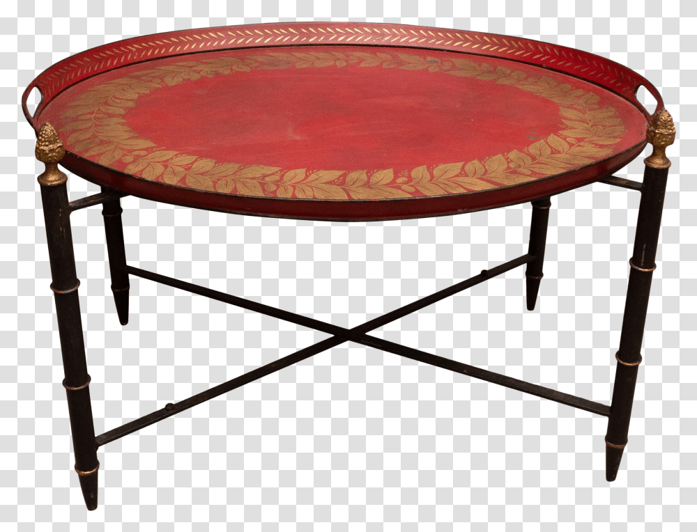 Red Tole Table With Decorative Oval Top And X Frame Base Table, Furniture, Coffee Table, Bow, Tabletop Transparent Png