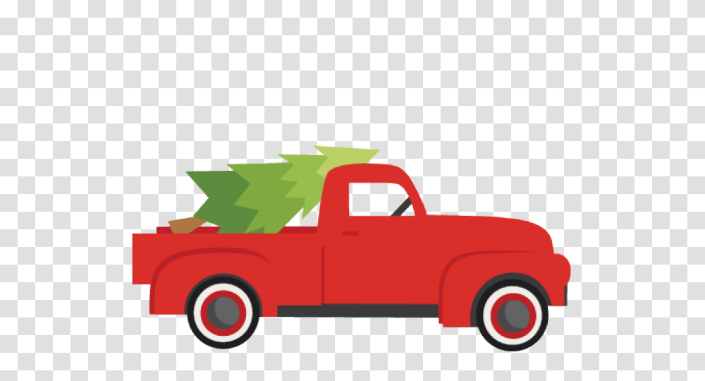 Red Truck Christmas Tree Clipart Truck With Christmas Tree Clipart, Pickup Truck, Vehicle, Transportation Transparent Png