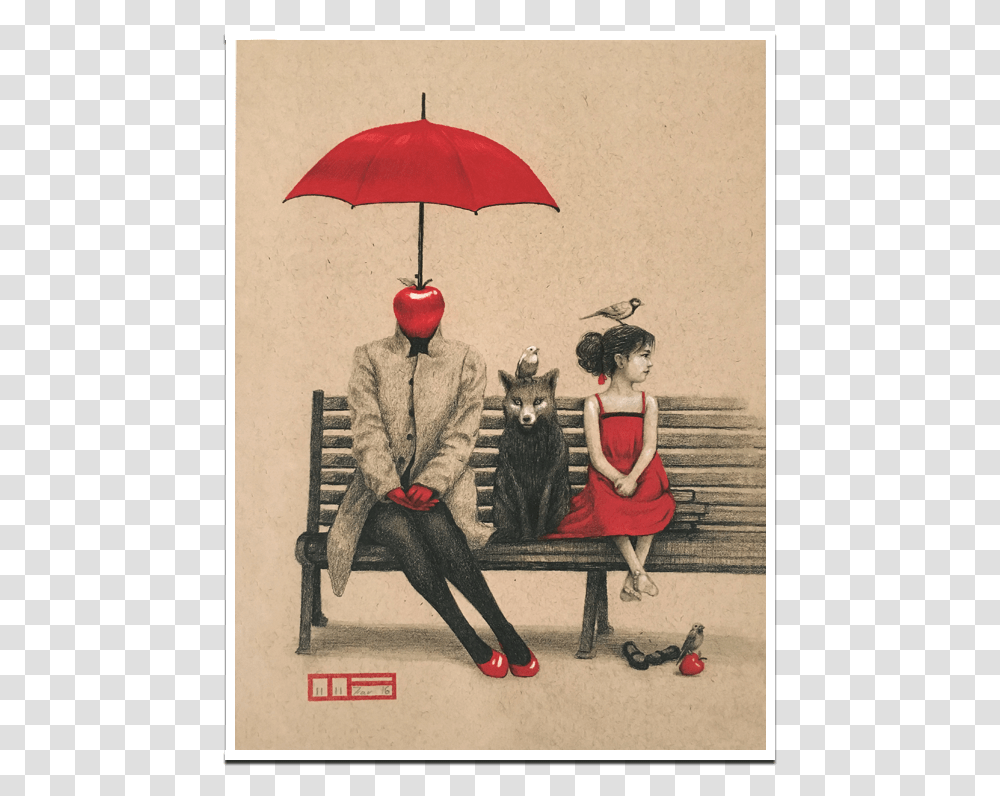 Red Umbrella Art Print, Person, Cat, Coat Transparent Png
