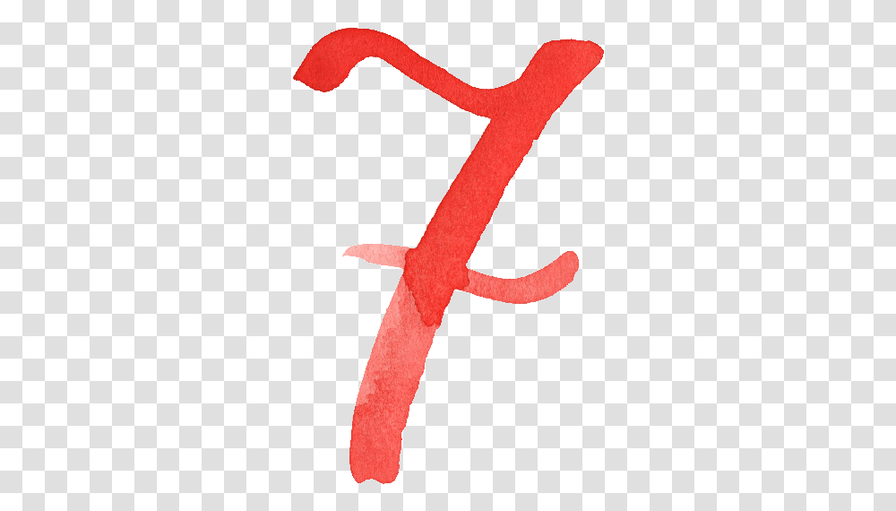 Red Watercolor Numbers Red Number 7, Hook, Cross, Symbol, Weapon Transparent Png