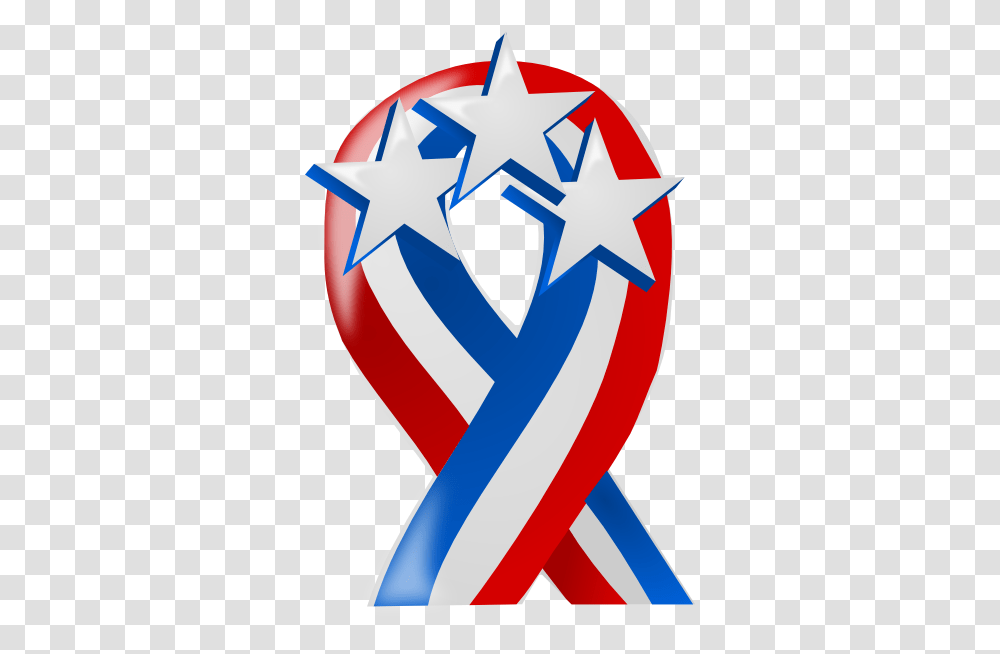 Red White And Blue Ribbon With Stars Red White And Blue Cancer Ribbon, Symbol, Star Symbol, Hook, Hand Transparent Png