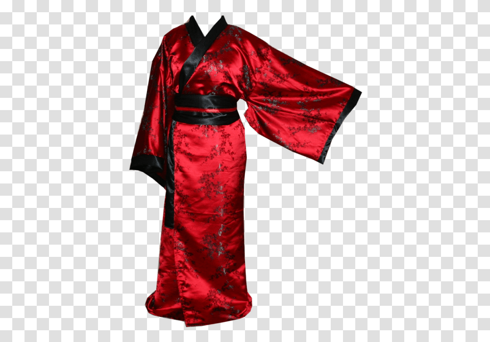 Red With Black Sakura Kimono, Apparel, Robe, Fashion Transparent Png