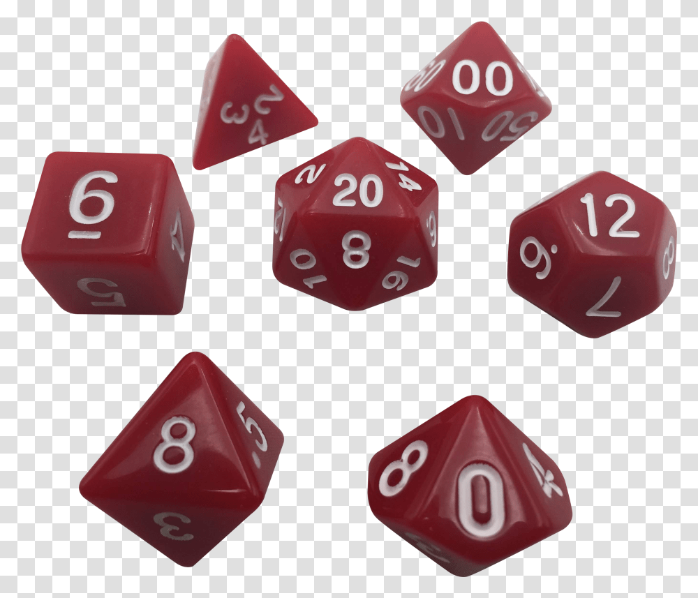 Red With White Numbers Set Of 7 Polyhedral Rpg Dice Dungeons And Dragons Dice, Game Transparent Png