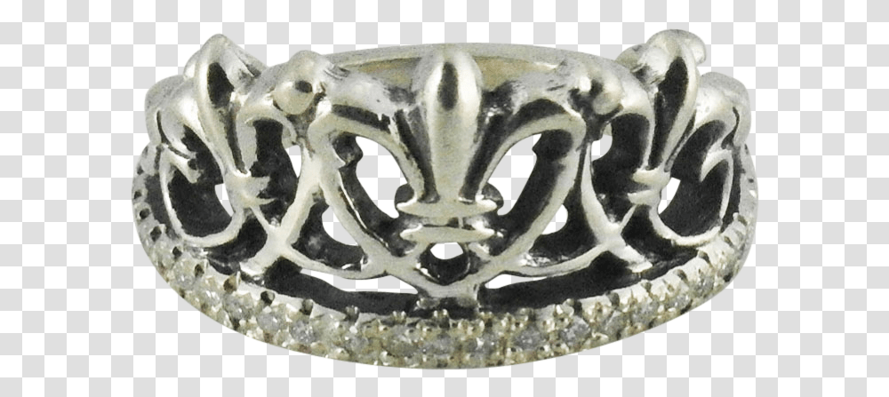 Regal Fleur De Lis Queen's Crown Ring With White Stones Tiara, Rug, Buckle, Silver, Symbol Transparent Png