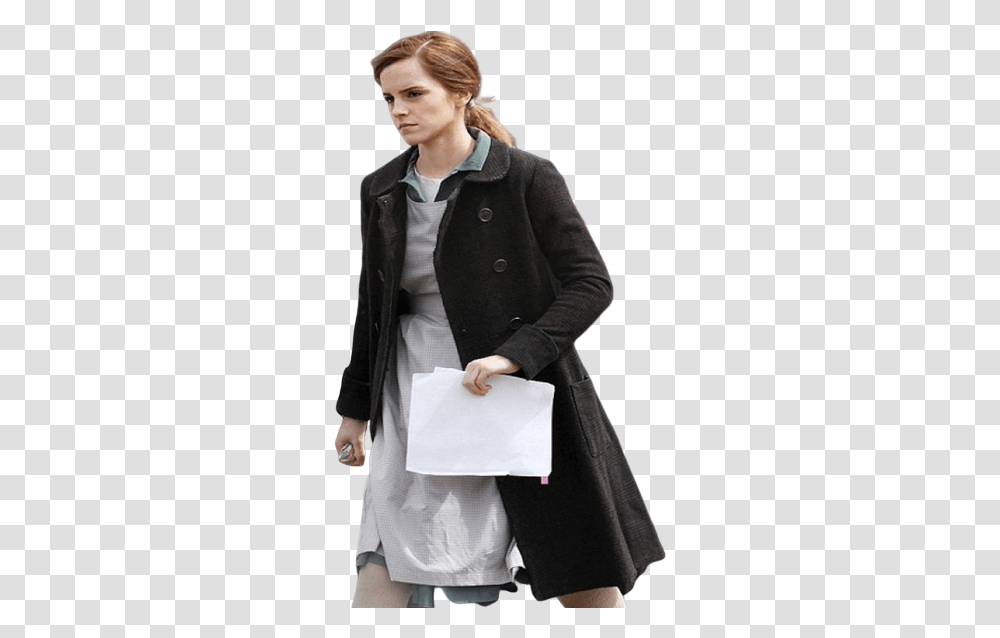 Regression Emma Watson Double Breasted Coat Overcoat, Clothing, Apparel, Suit, Person Transparent Png
