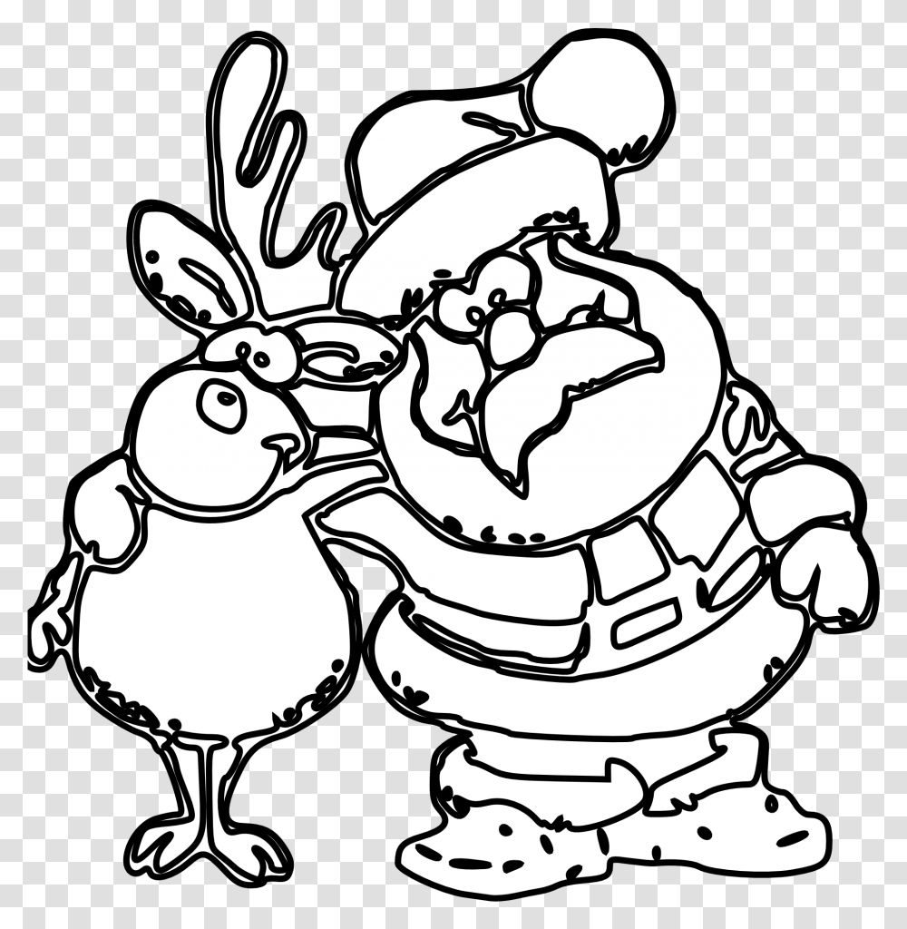 Reindeer Clipart Black And White Weihnachtsmann Mit Rentier Zum Ausmalen, Stencil, Figurine, Hand, Doodle Transparent Png