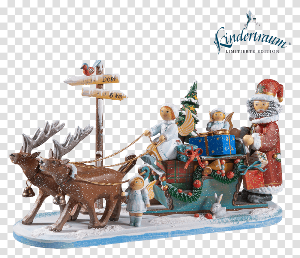 Reindeer Sleigh Carriage, Figurine, Person, Human, Pottery Transparent Png
