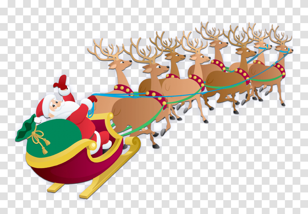 Reindeer Sleigh Christmas Pictures Santa Sleigh, Label, Plot Transparent Png