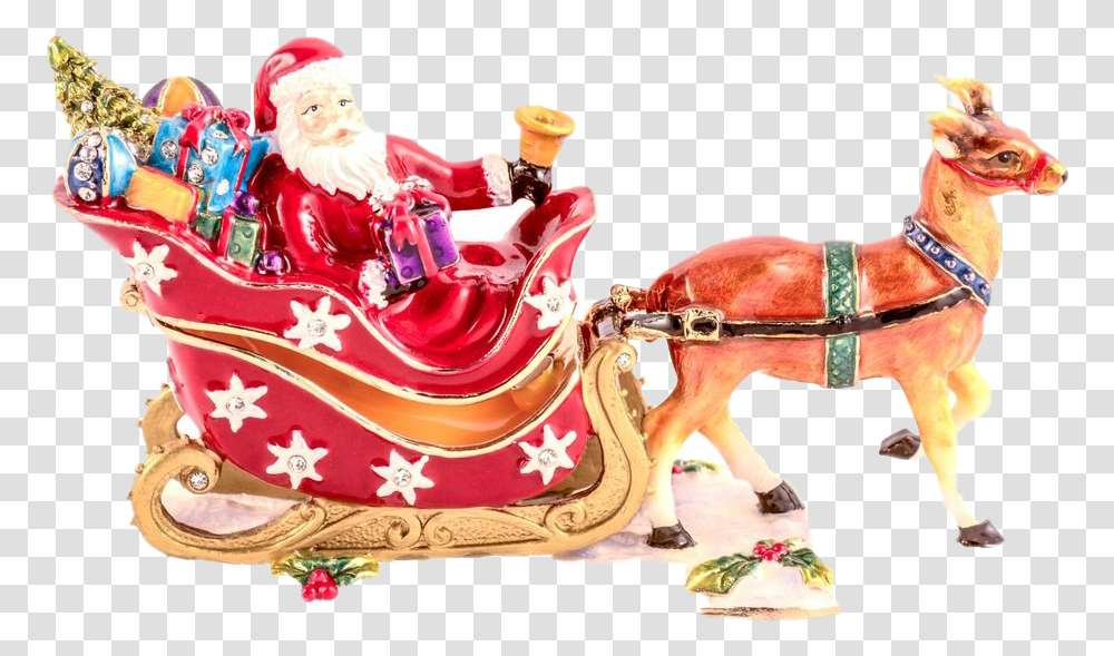 Reindeer Sleigh Photos Santa Claus, Figurine, Person, Birthday Cake, Dessert Transparent Png