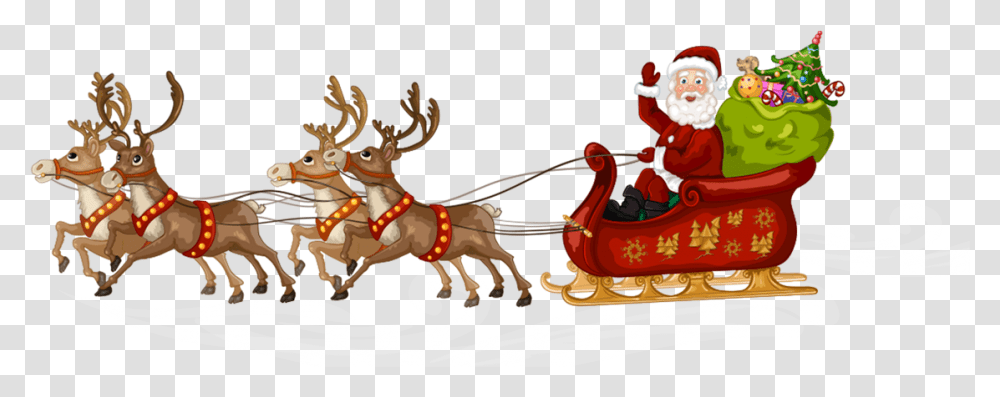 Reindeersantaclaus Christmas Christmas Santa Reindeer Clipart, Horse Cart, Wagon, Vehicle, Transportation Transparent Png