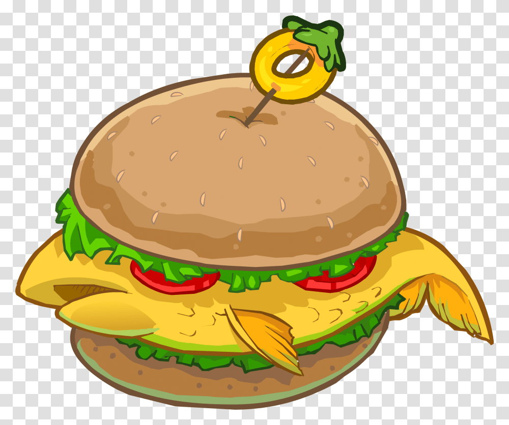 Related Fish Sandwich Clipart Club Penguin Burger, Food, Birthday Cake, Dessert Transparent Png
