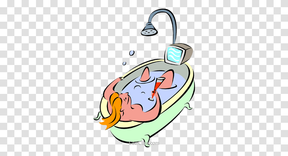Relaxation With Wine And Tv In Bathtub Royalty Free Vector Clip, Pig, Mammal, Animal, Hog Transparent Png