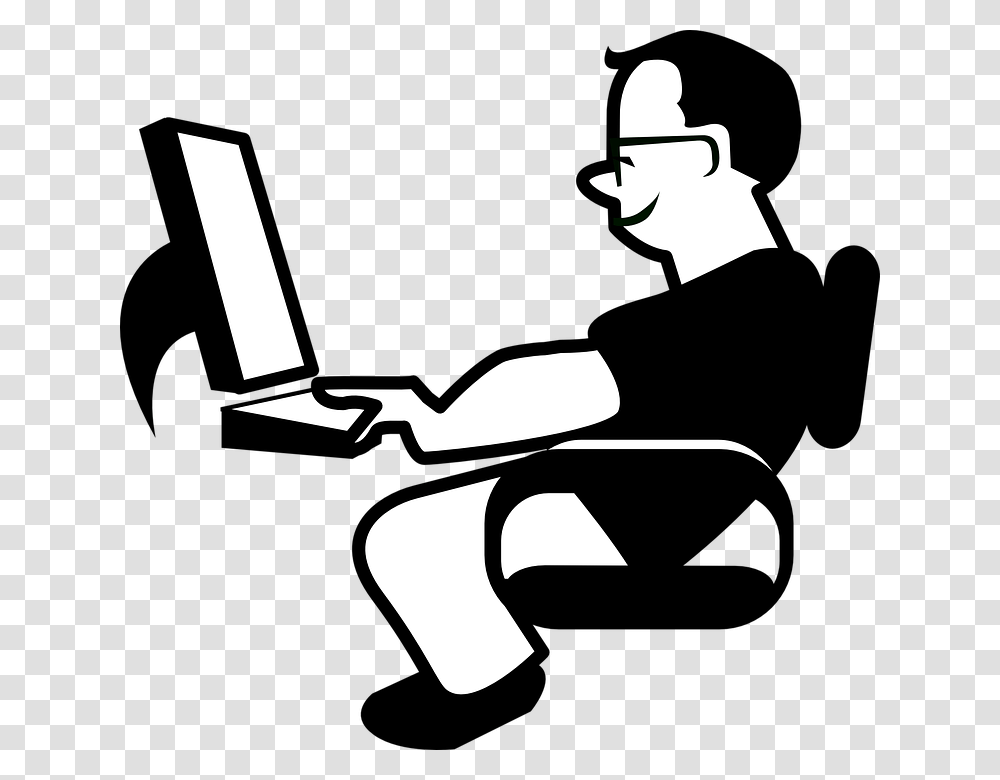 Relaxed Office Office Job Workstation Man Worker Guy On Computer Clipart, Silhouette, Cross Transparent Png