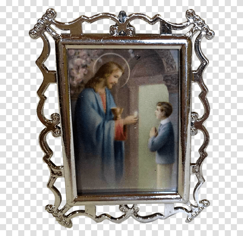 Religious Small Frame First Communion Boy And Girl Picture Frame, Person, Human, Mirror, Painting Transparent Png