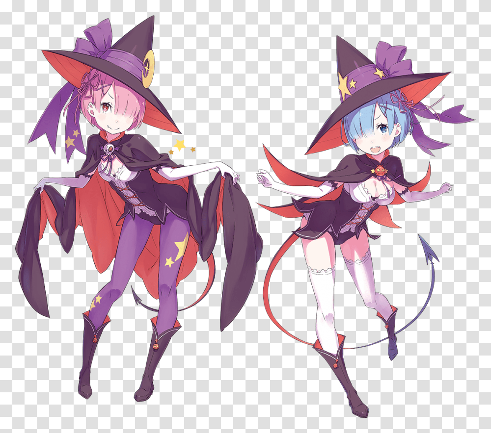 Rem And Ram Become Spooky Cute Witches Halloween Ram Re Zero, Person, Manga, Comics, Book Transparent Png